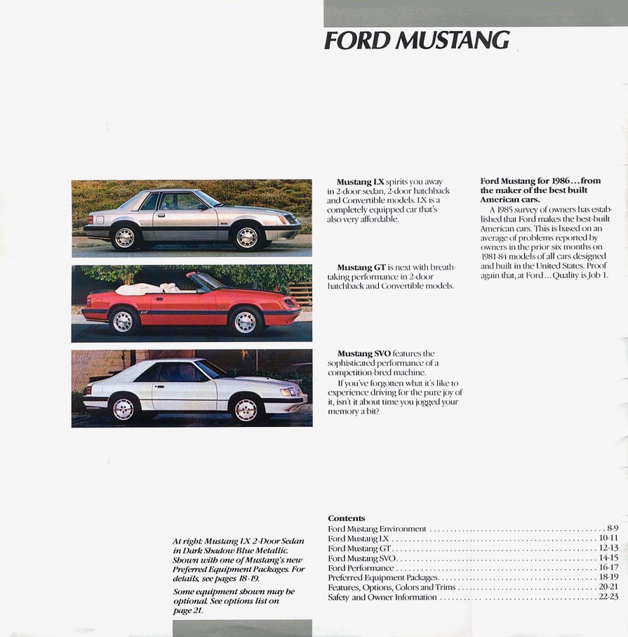 1986 Ford Mustang Brochure Page 3